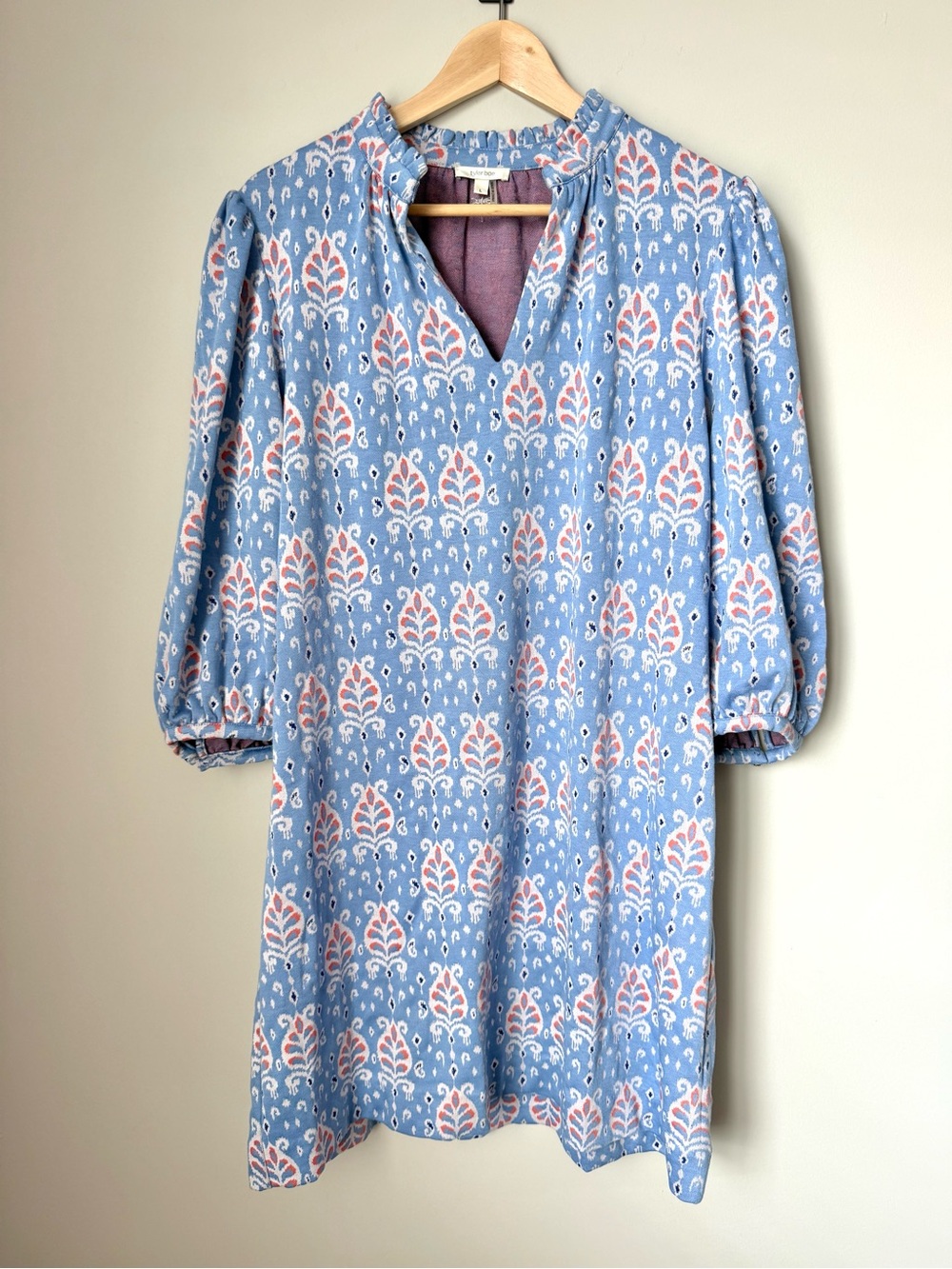 Tyler Böe Sheri Jacquard Knit Dress Blue Medallion Print Puff Sleeve